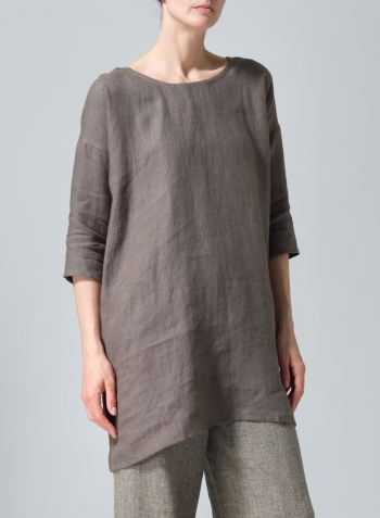 Dark Khaki Green Heavy Linen Oversized Top