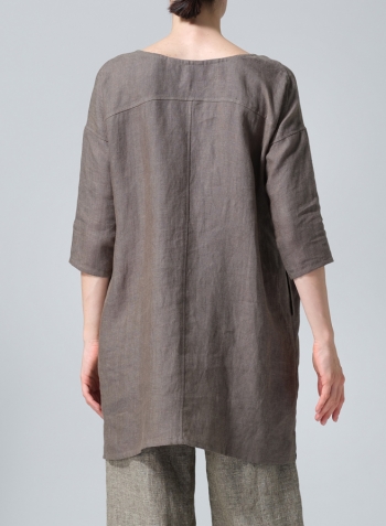 Dark Khaki Green Heavy Linen Oversized Top