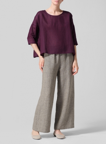Violet Red Linen Contrast Dropped Shoulder Top