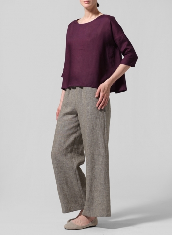 Violet Red Linen Contrast Dropped Shoulder Top