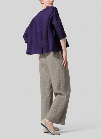 Amethyst Linen Contrast Dropped Shoulder Top