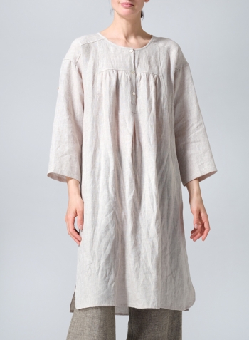 Oat Linen Loose Roll-Tab Sleeve Midi Dress