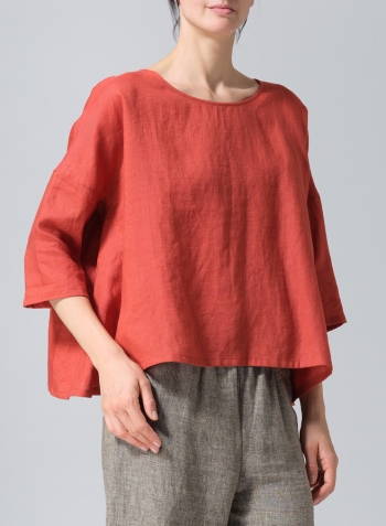 Burnt Orange Linen Dropped Shoulder Top
