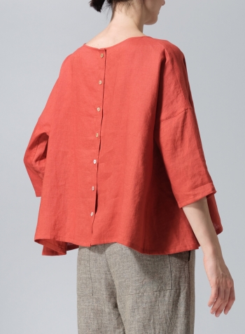 Burnt Orange Linen Dropped Shoulder Top