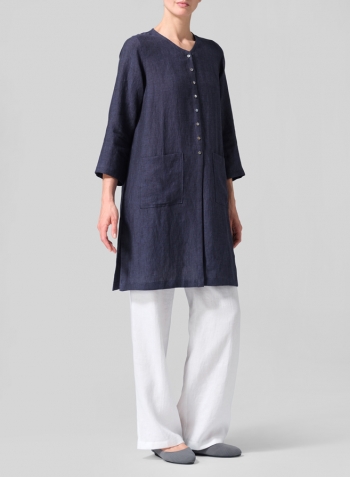 Dark Denim Linen Versatile Midi Top Set