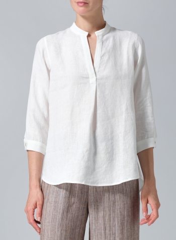 Linen Half-Open Collar V-Neck Shirt