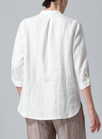 Linen Half-Open Collar V-Neck Shirt