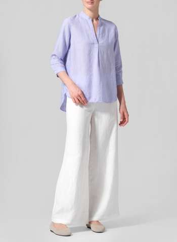 Lavender Linen Half-Open Collar V-Neck Shirt