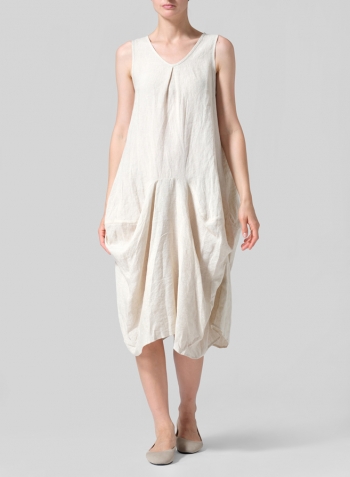 Oat Linen Sleeveless Draped Dress