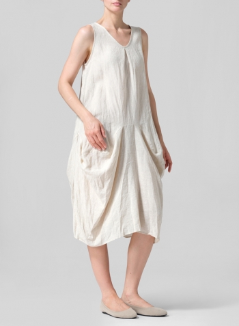 Oat Linen Sleeveless Draped Dress