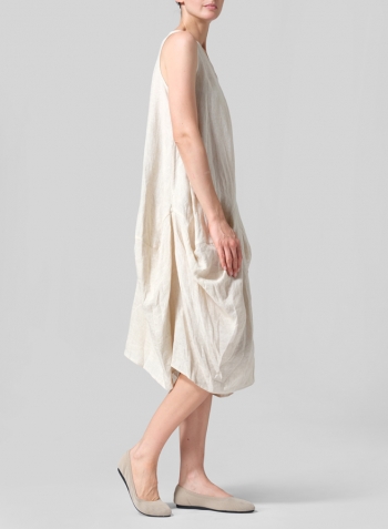 Oat Linen Sleeveless Draped Dress