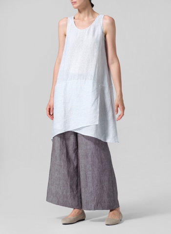 Linen Irregular Hem Midi-Length Sleeveless Top Set