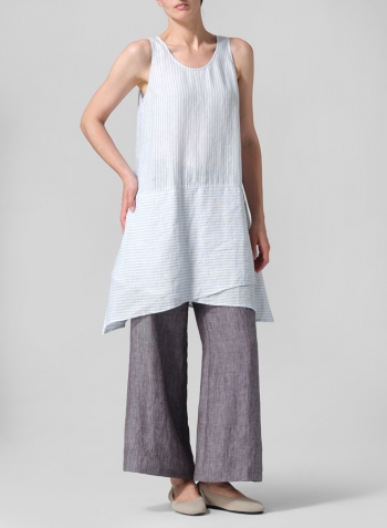 Linen Irregular Hem Midi-Length Sleeveless Top Set