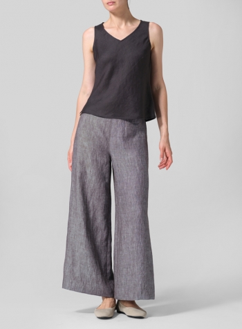 Two Tone Brown Linen Casual Loose A-line Wide-Leg Trousers