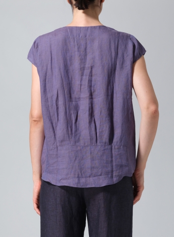 Dark Slate Purple Linen Boxy Cap Sleeved Crew Neck Top