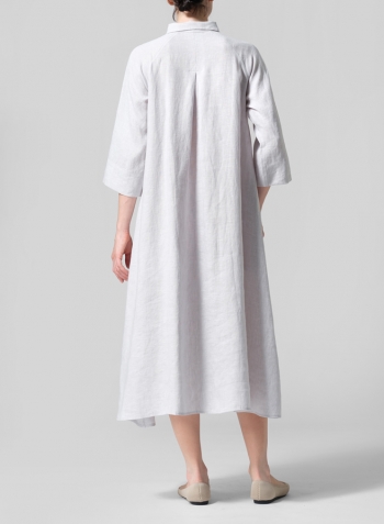 Two Tone Light Gray Linen A line Shirt Dress