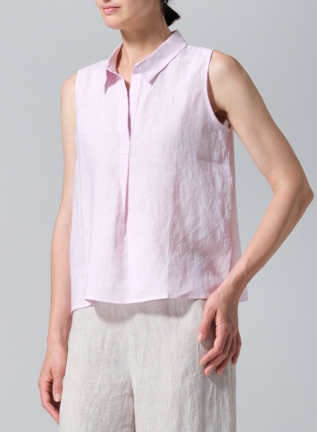 Soft Pink Linen A-shape Shirt Collar Vest