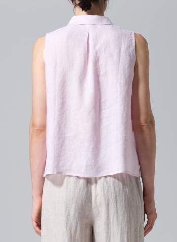 Soft Pink Linen A-shape Shirt Collar Vest