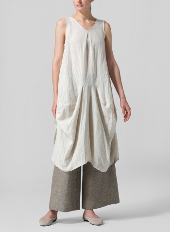 Oat Linen Sleeveless Draped Dress Set