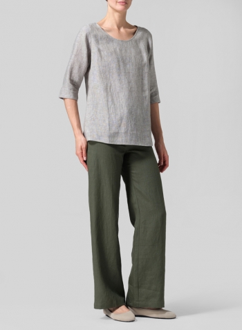 Tender Taupe Linen Elbow Sleeve Casual Mid-Length Top