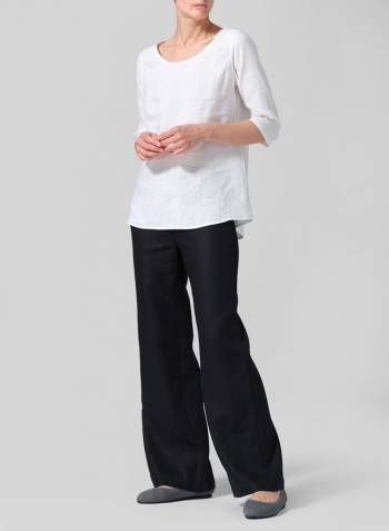 White Linen Elbow Sleeve Casual Mid-Length Top