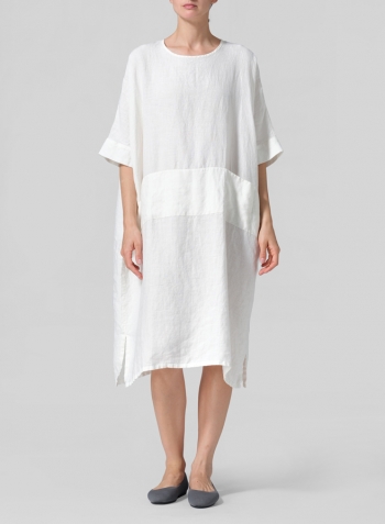 Off White Linen Oversized Dolman Sleeve Dress