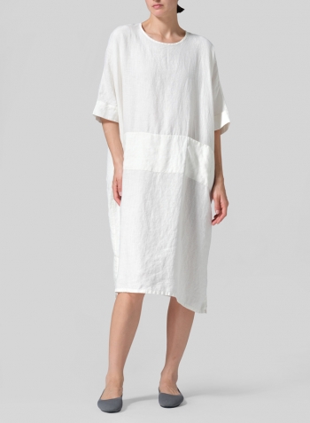 Off White Linen Oversized Dolman Sleeve Dress