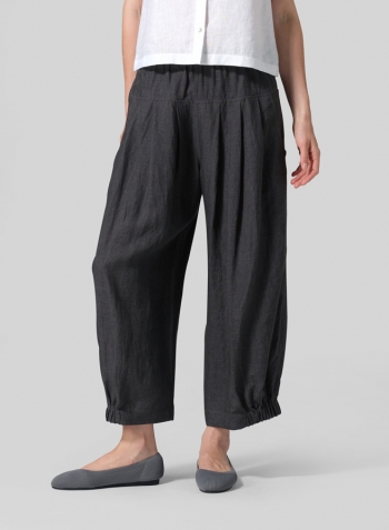 Dark Gray Linen Crumple Effect Harem Pants (Long)