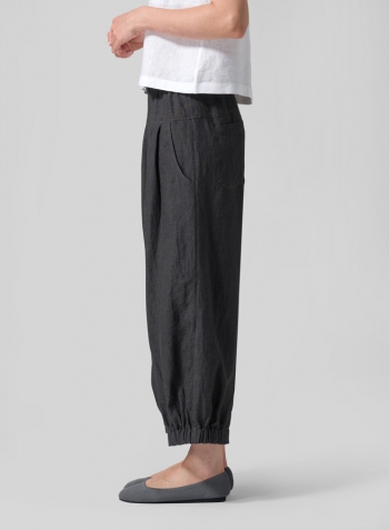 Dark Gray Linen Crumple Effect Harem Pants (Long)