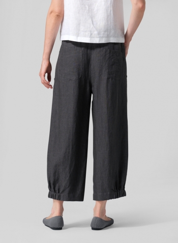 Dark Gray Linen Crumple Effect Harem Pants (Long)