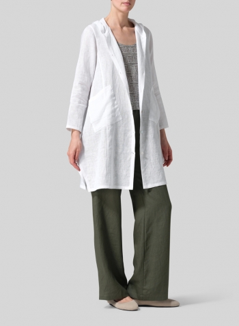 White Linen Hooded Shirt Set