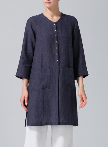 Dark Denim Linen Versatile Midi Top