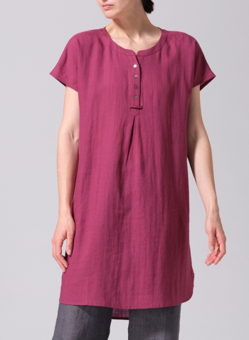 Red Violet Linen Split Neck Long Tunics