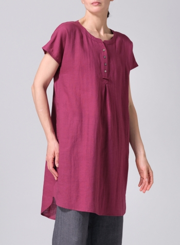 Red Violet Linen Split Neck Long Tunics