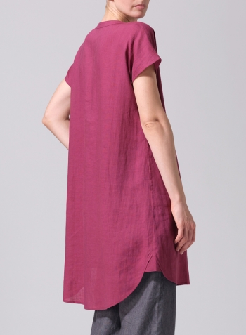 Red Violet Linen Split Neck Long Tunics