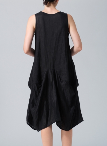 Black Linen Sleeveless Draped Dress