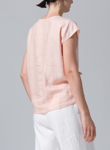 Rose Pink Linen Waist Self-tied Ribbon Top