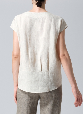 Oat Linen Boxy Cap Sleeved Crew Neck Top