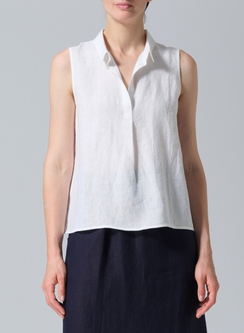 White Linen Slightly A-shape Shirt Collar Vest