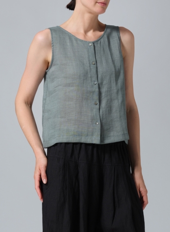 Green Gray Linen Sleeveless Top Tank
