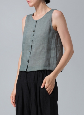 Green Gray Linen Sleeveless Top Tank