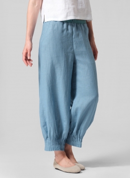 Linen Pleated Cuff Crop Pants