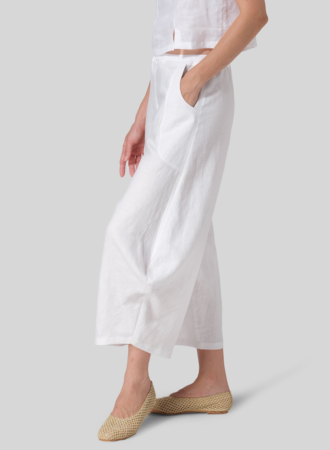 Linen Flared Leg Crop Pants