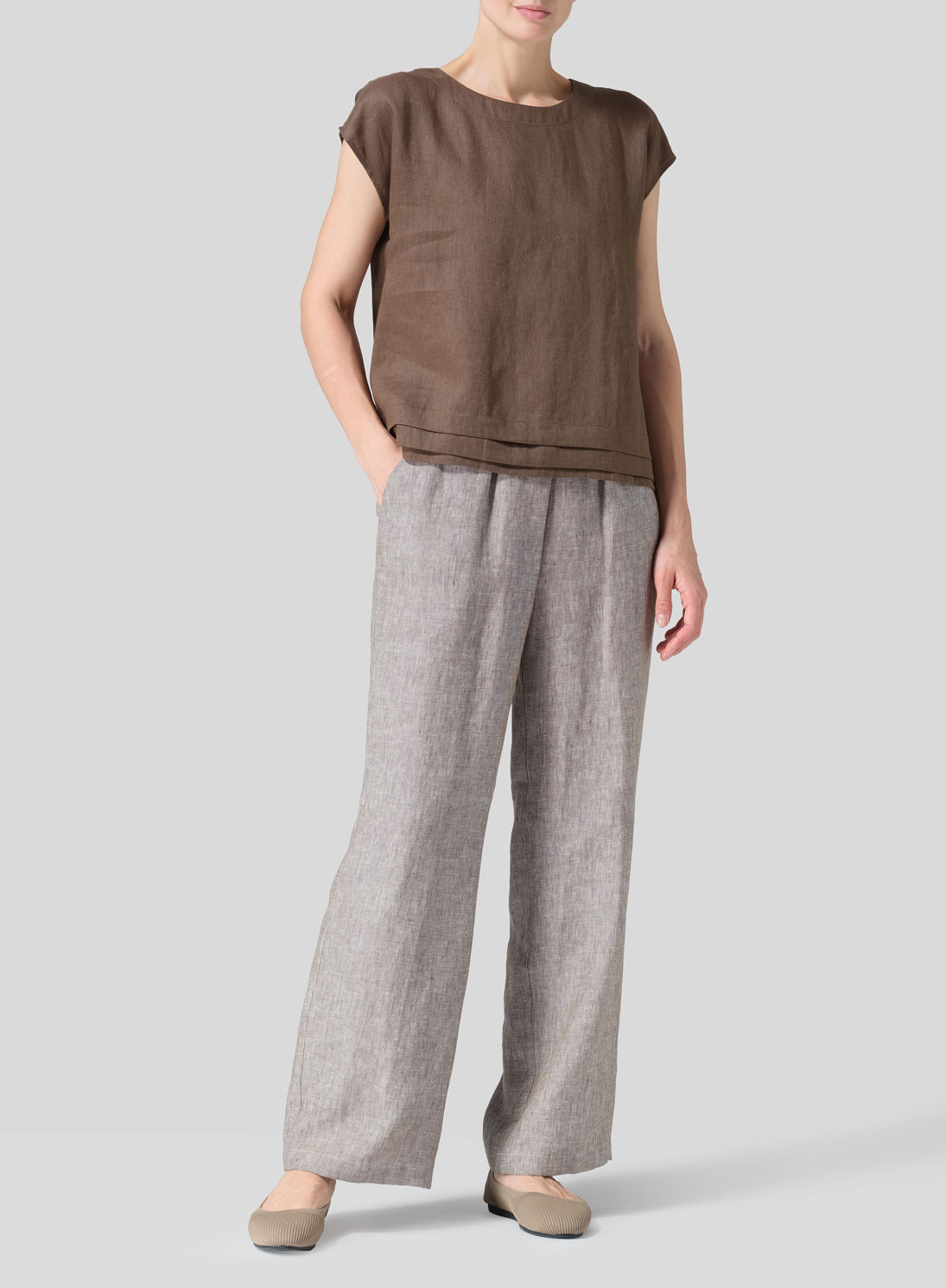 Linen Boxy Cap Sleeves Cropped Top