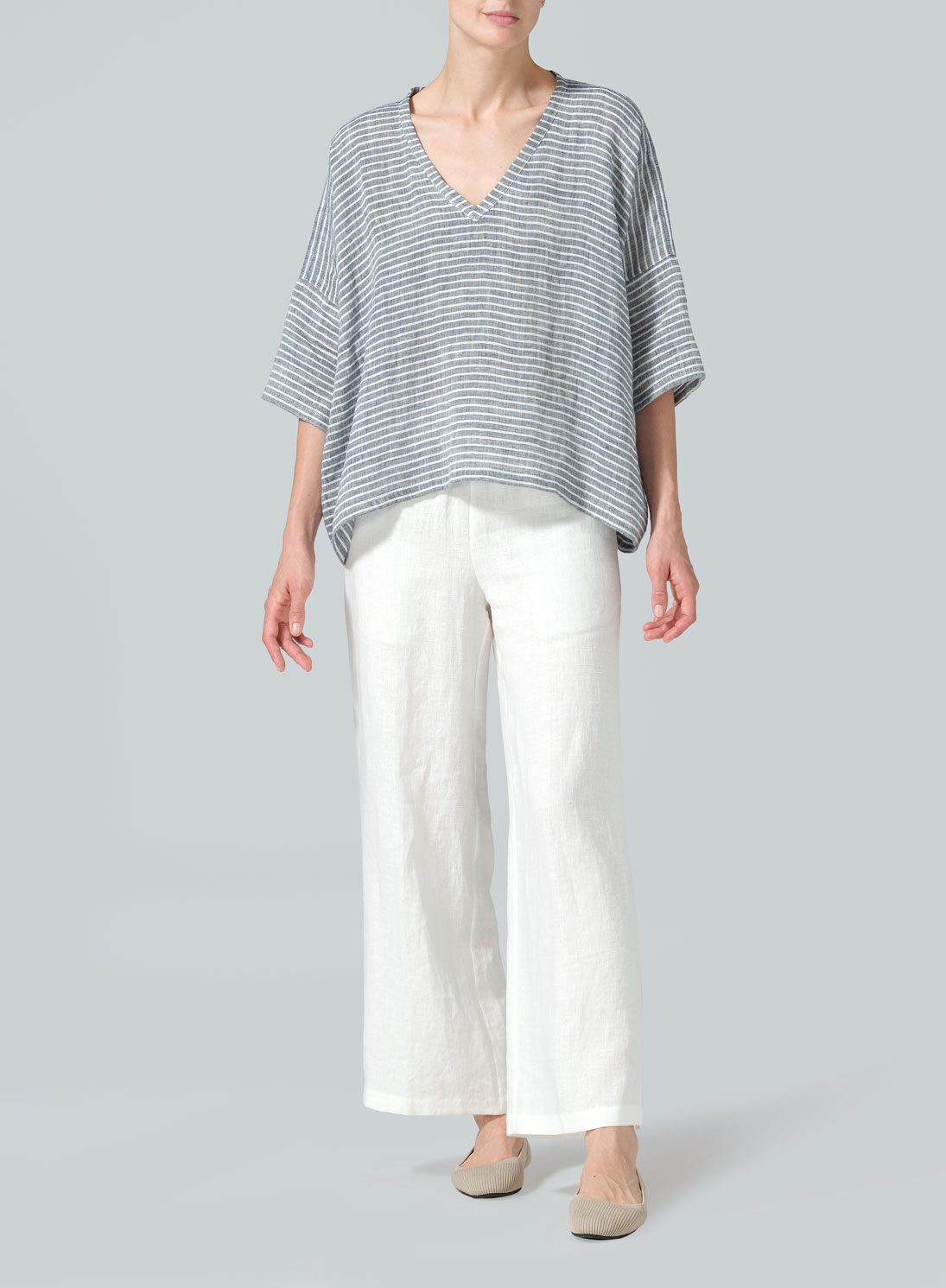Linen Loose Deep V-Neck Top