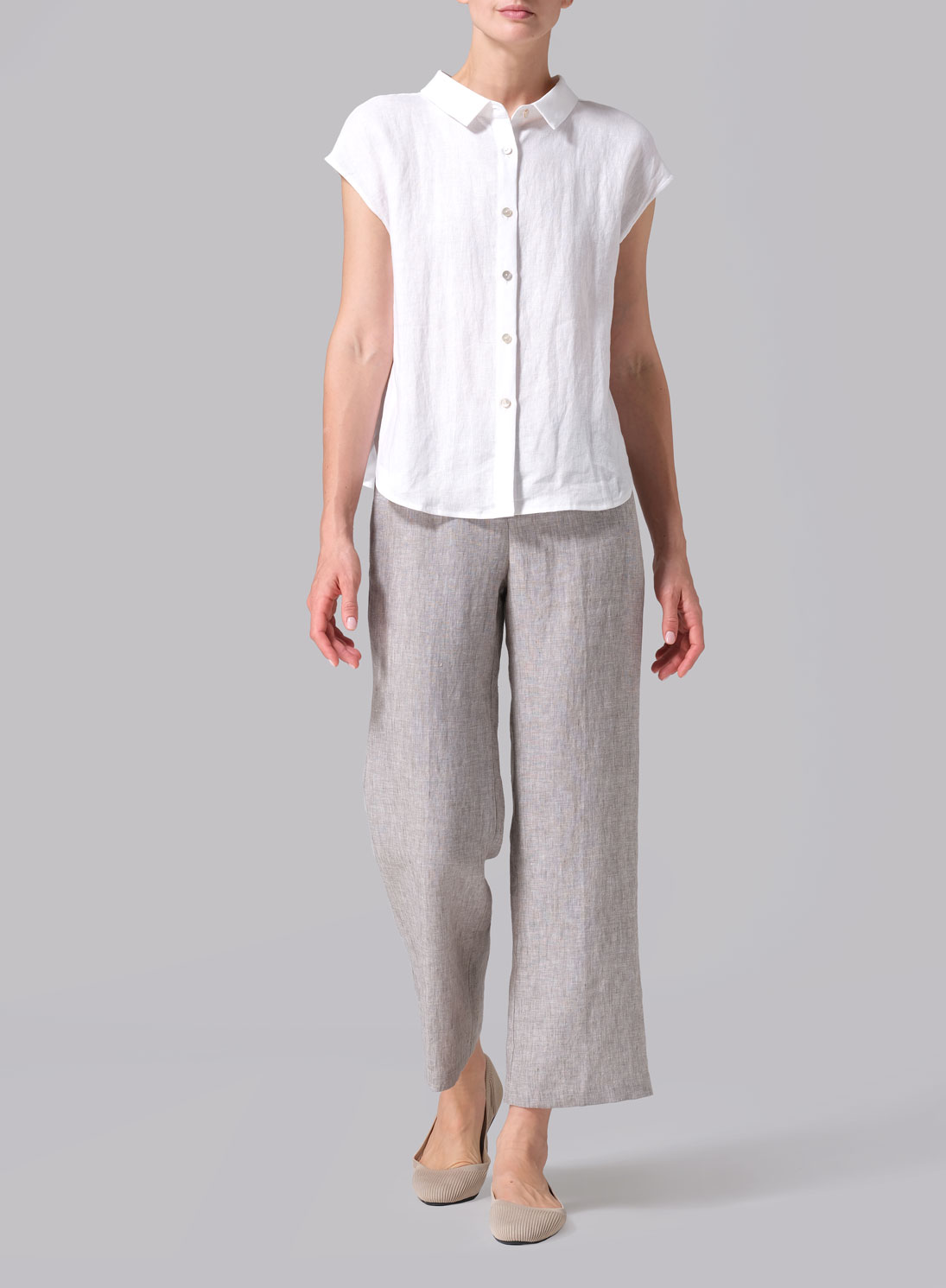 Linen Collared Neckline Cap Sleeves Top