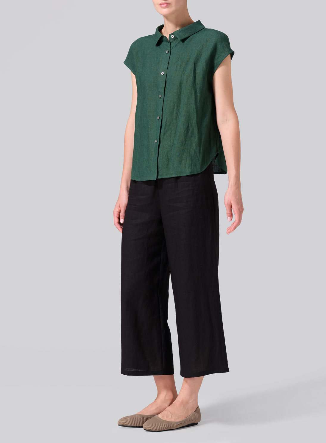 Linen Collared Neckline Cap Sleeves Top