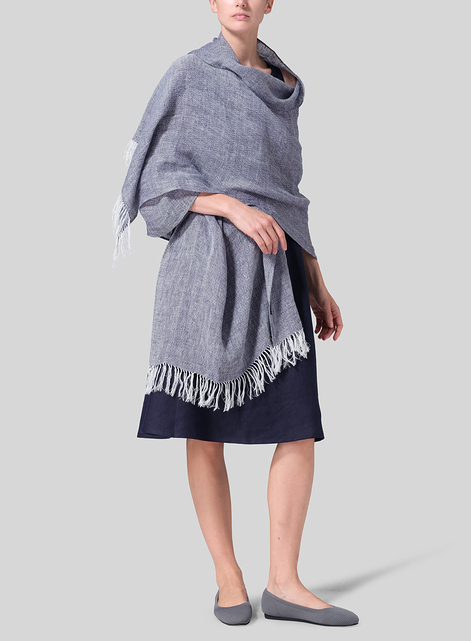 Linen Hand-crafted Two Tone Blue Long Scarf