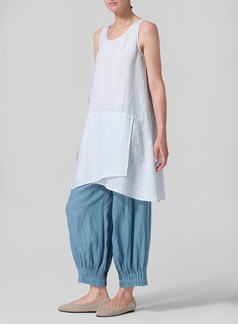 Linen Irregular Hem Midi-Length Sleeveless Top