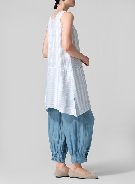 Linen Irregular Hem Midi-Length Sleeveless Top